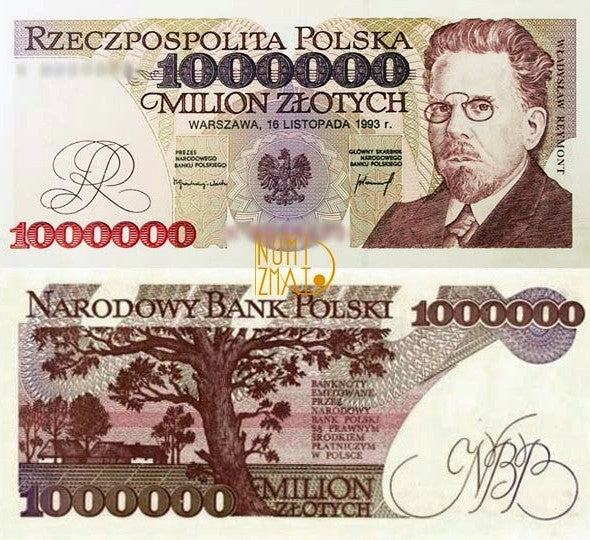 Banknot 1000000 zł 1993 REYMONT milion złotych UNC