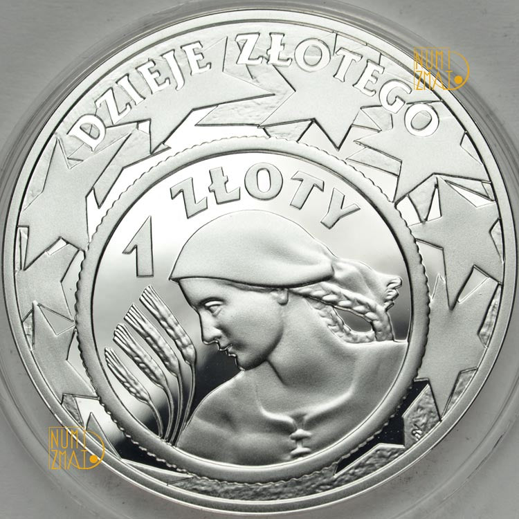 10 zł 2004 r. - 1 zł z 1924 r. (Żniwiarka, Władysław Grabski) - Dzieje złotego