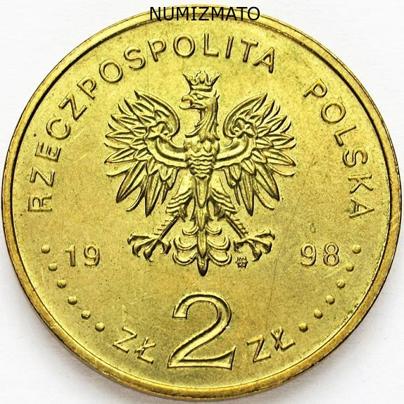 2 zł 1998 r. - polon i rad - 100-lecie odkrycia polonu i radu, dwa złote NG