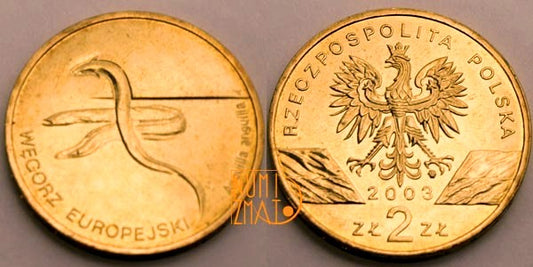 2 zł 2003 r. - Węgorz europejski (Anguilla anguilla) - Zwierzęta Świata, dwa złote NG