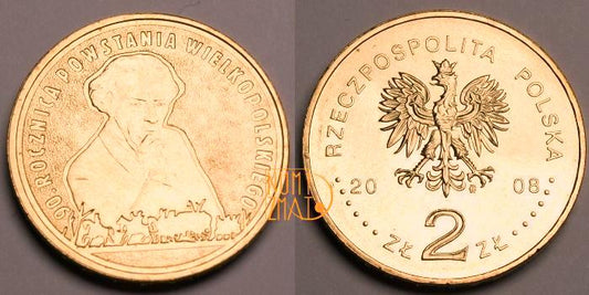 2 zł 2008 r. - Powstanie Wielkopolskie - 90. rocznica Powstania Wielkopolskiego, dwa złote NG