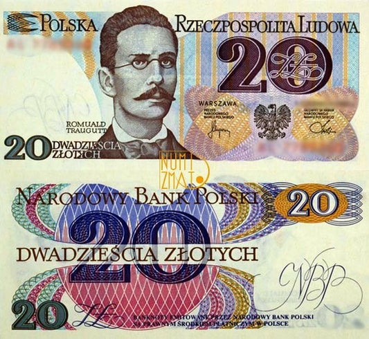 Banknot 20 zł 1982 SERIA AH, TRAUGUTT dwadzieścia złotych UNC